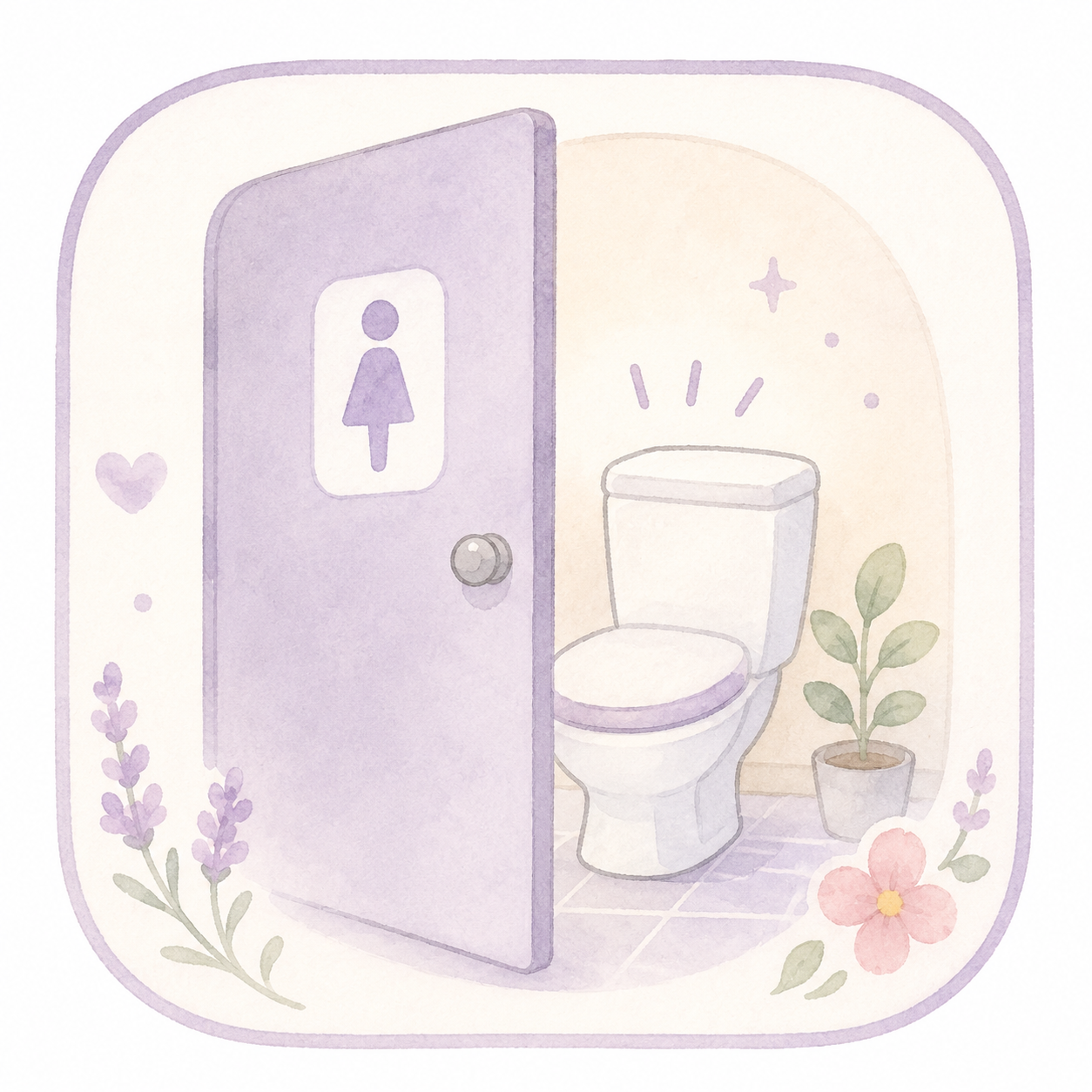 トイレを表すやさしいラベンダー色のイラスト