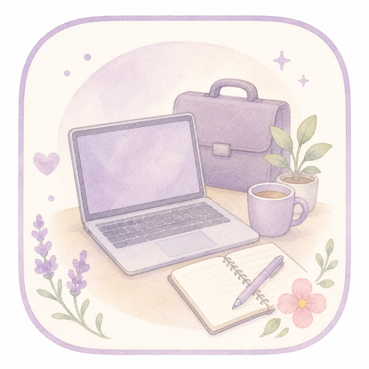 仕事を表すやさしいラベンダー色のイラスト