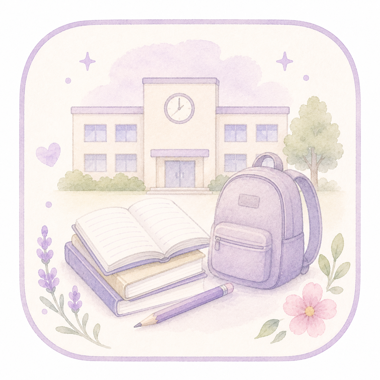 学校を表すやさしいラベンダー色のイラスト